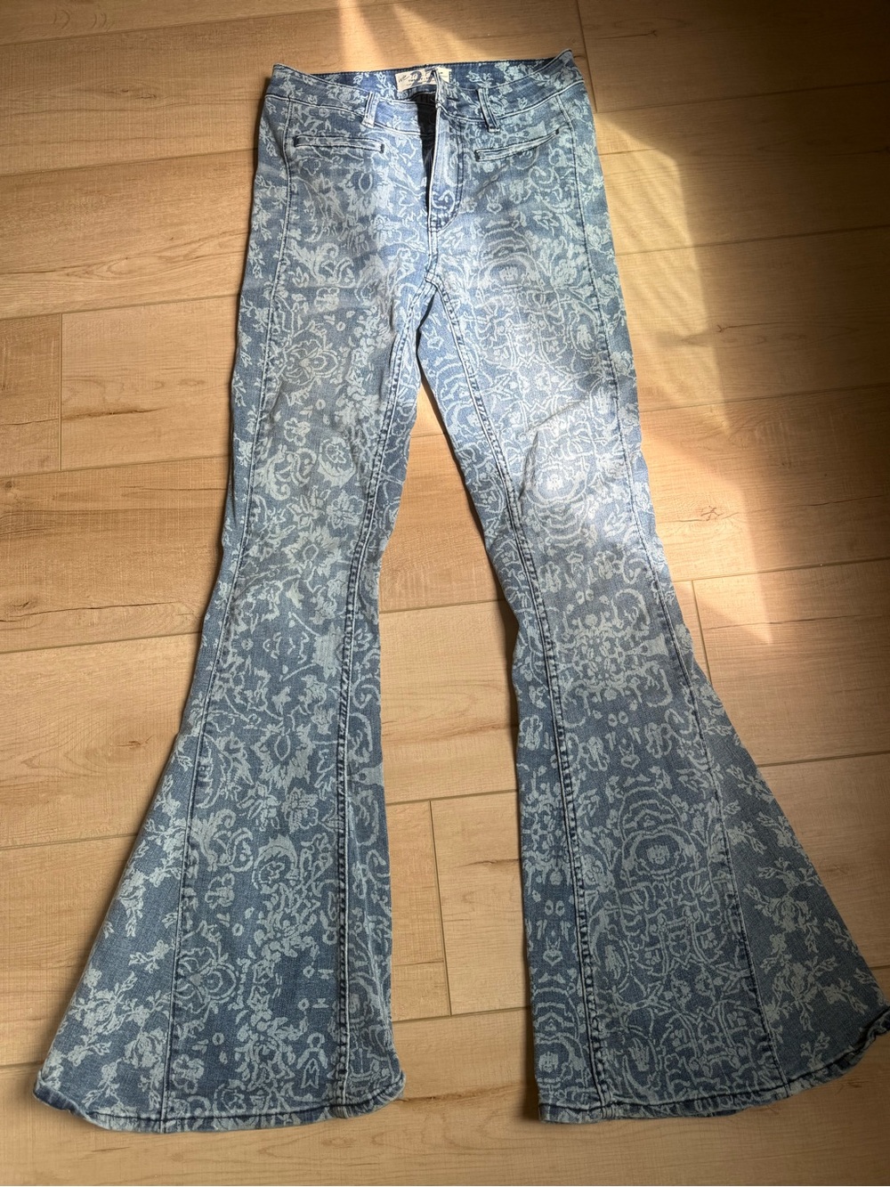 Free People Light Blue Patterned Flare Jeans